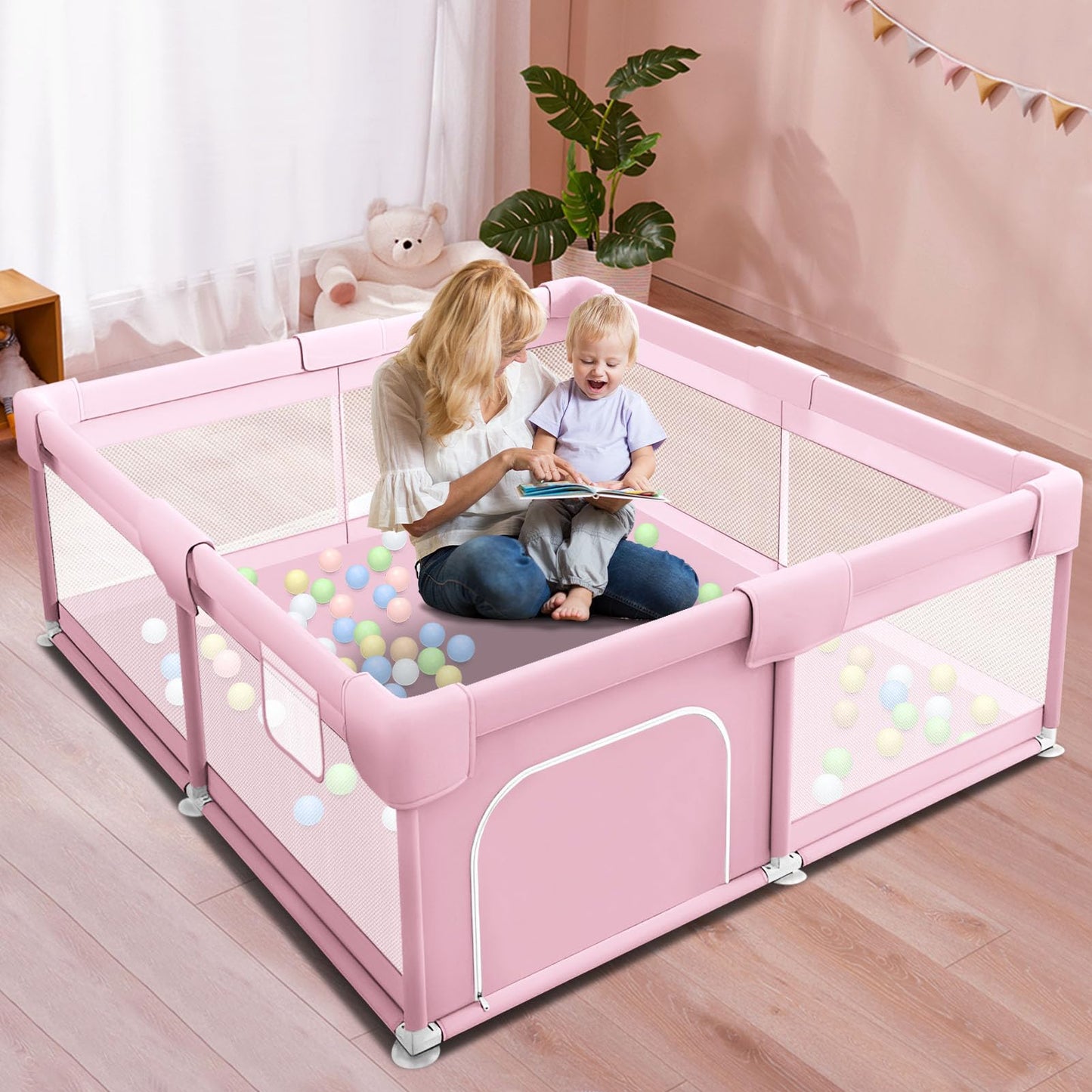 Baby Playpen Play Pens for Babies and Toddlers Baby Fence Baby Play Yards for Indoor & Outdoor with Breathable Mesh Anti-Fall Playpen