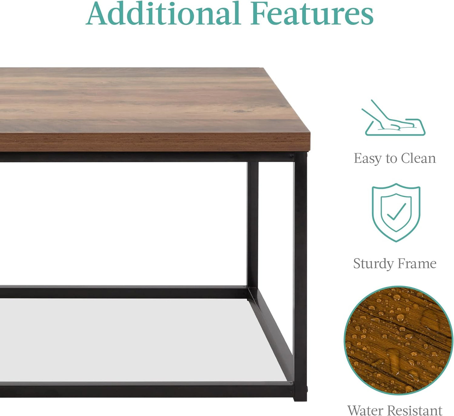 Best Choice Products 44in Modern Industrial Style Rectangular Wood Grain Top Coffee Table, Rustic Accent Furniture for Living Room w/Metal Frame, 1.25in Thick Butcher Block Tabletop - Brown