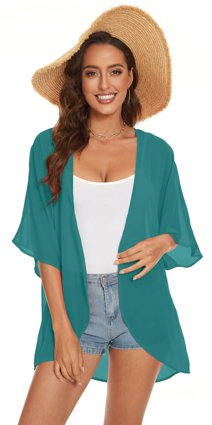 Womens Kimono Beach Cover Up Chiffon Cardigan Floral Tops Loose Capes