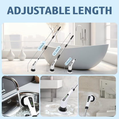 Cordless Electric Spin Scrubber, 380 RPM 30KG Non-Stalling 2 Speeds Power Bathroom Shower Cleaner, Ultra 3H Work Time Spin Cleaning Brush Supplies, 7 Heads for Bathtub Tile Floor Car Toilet