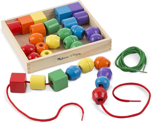 Melissa & Doug Primary Lacing Beads - Educational Toy With 8 Wooden Beads and 2 Laces