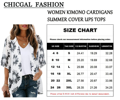 Women's Floral Print Puff Sleeve Kimono Cardigan Loose Cover Up Casual Blouse Tops