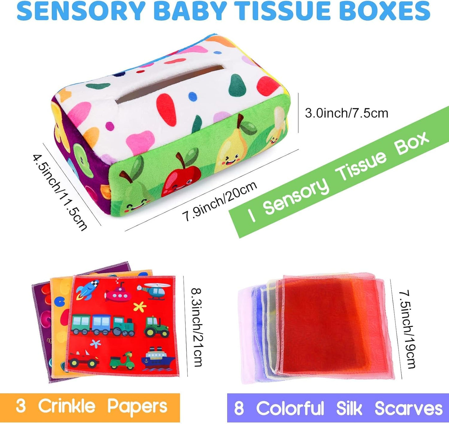 YOGINGO Baby Toys 6 to 12 Months - Tissue Box Toy Montessori for Babies 6-12 Months, Soft Stuffed High Contrast Crinkle Infant Sensory Toys, Boys&Girls Kids Early Learning Gifts