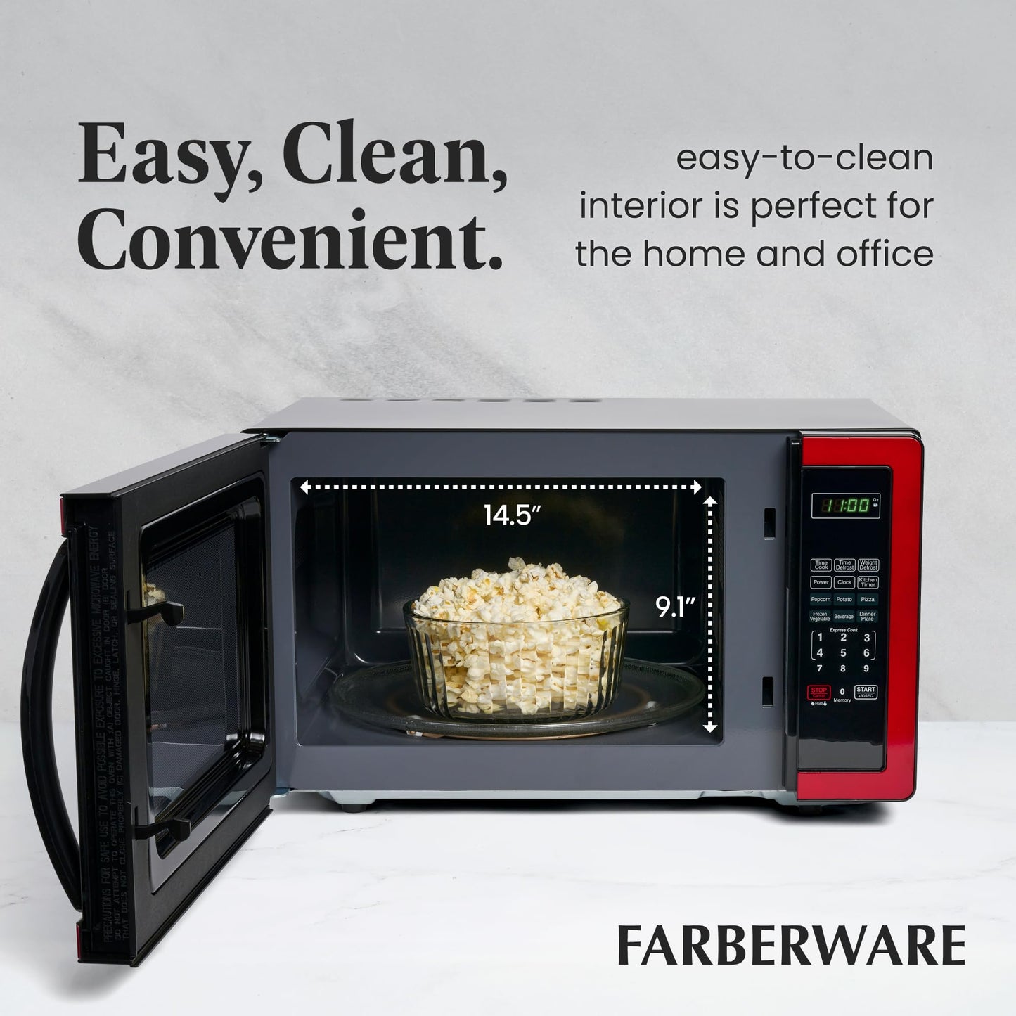 Farberware Countertop Microwave 1000 Watts, 1.1 cu ft - Microwave Oven With LED Lighting and Child Lock - Perfect for Apartments and Dorms - Easy Clean Stainless Steel