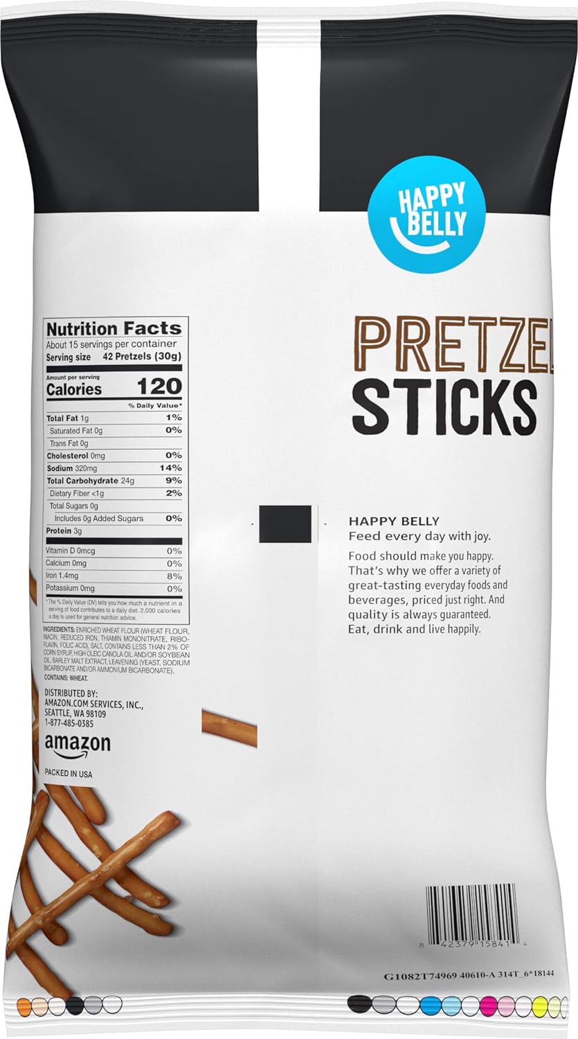 Amazon Brand - Happy Belly Lightly-Salted Pretzel Sticks, 1 pound (Pack of 1)