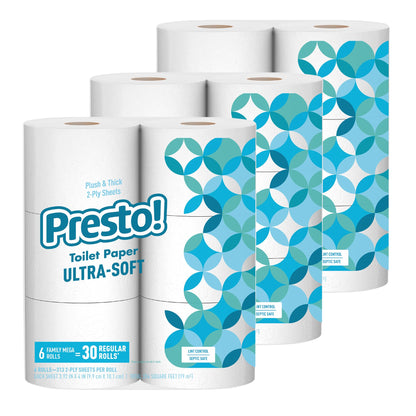 Presto! 2-Ply Ultra-Soft Toilet Paper, Unscented, White