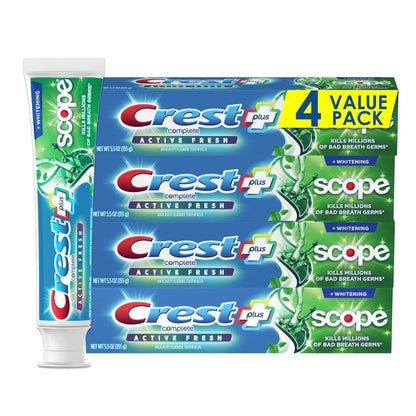 Crest Complete Active Fresh + Whitening Toothpaste, 5.5oz (Pack of 4)