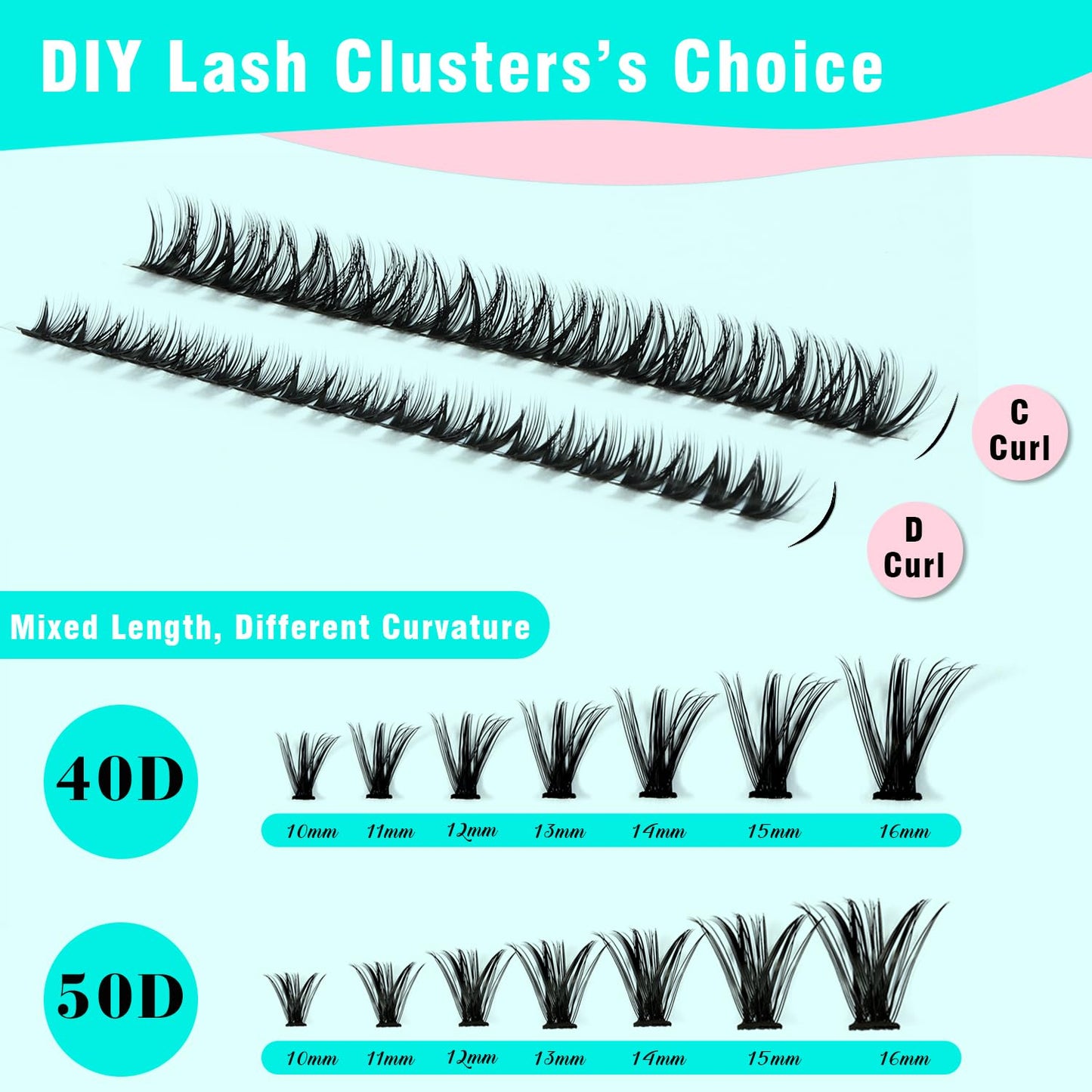 VAVALASH DIY Lash Extension Kit 280 Clusters Individual Lashes Kit 30D 40D 0.07D-10-16mm Lash Clusters, Lash Bond and Seal, Lash Tweezer for DIY Eyelash Extension at Home（Kit-30D+40D-0.07D-10-16MIX）