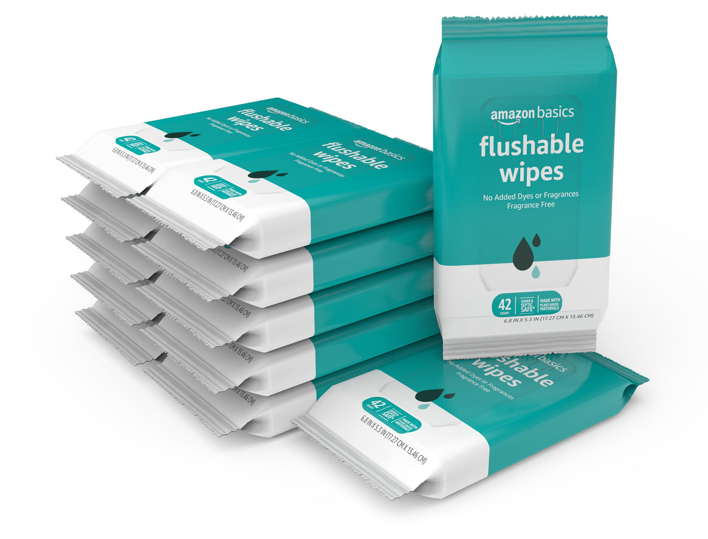 Amazon Basics Flushable Adult Toilet Wipes, Fragrance Free, 126 Count (3 Packs of 42) Packaging May Vary