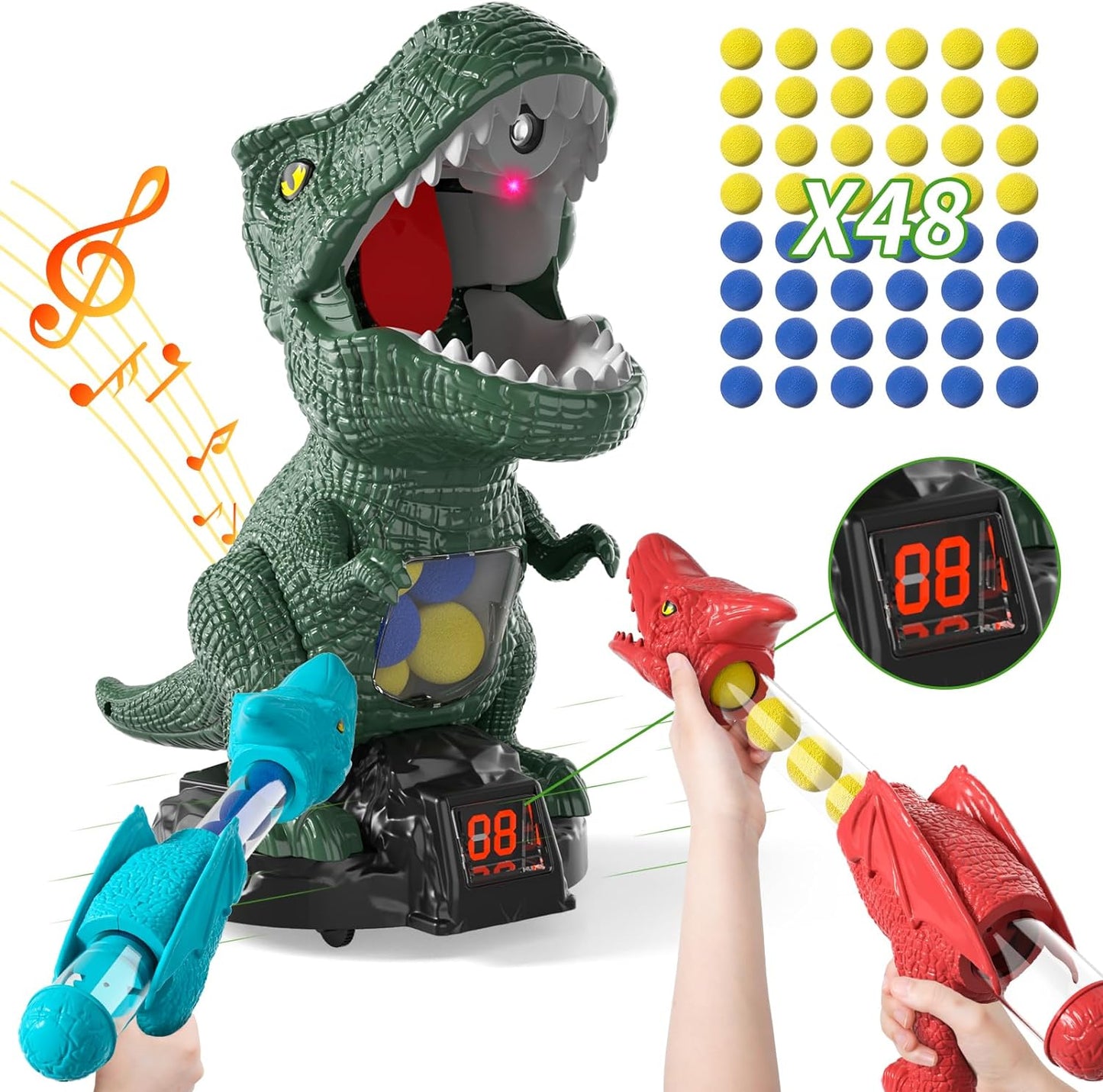 Dinosaur Toys Shooting Games for Boys 3 4 5 6 Years Old Movable Shooting Target Toy with 2 Pump Guns & 48 Foam Balls Outdoor Indoor Game Toy for Kids Ages 3-5 4-6 6-8 Toddlers Birthday Christmas Party