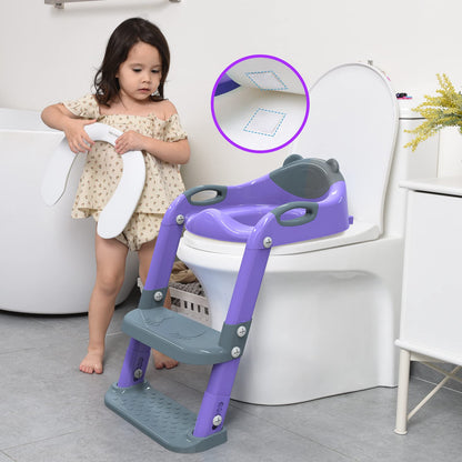 Toilet Potty Training Seat with Step Stool Ladder,SKYROKU Training Toilet for Kids Boys Girls Toddlers-Comfortable Safe Potty Seat with Anti-Slip Pads Ladder (Grey)