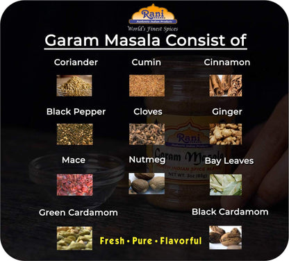 Rani Garam Masala Indian 11-Spice Blend 3oz (85g) PET Jar ~ All Natural, Salt-Free | Vegan | No Colors | Gluten Friendly | NON-GMO| Kosher | Indian Origin