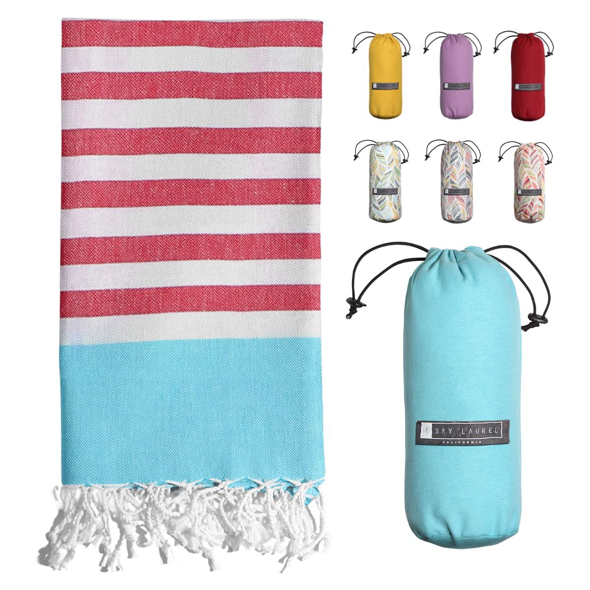 BAY LAUREL Turkish Beach Towel with Travel Bag 39 x 71 Quick Dry Sand Free Lightweight Large Oversized Towels Light