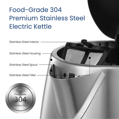 COMFEE' Stainless Steel Electric Kettle, 1.7 Liter Tea Kettle Electric & Hot Water Kettle, 1500W Fast Boil with LED Light, Auto Shut-Off and Boil-Dry Protection