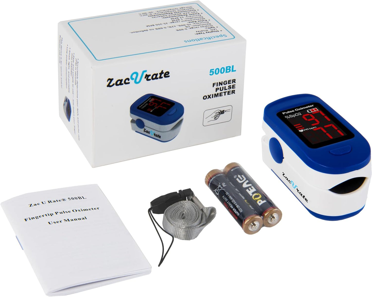 Zacurate 500BL Fingertip Pulse Oximeter Blood Oxygen Saturation Monitor with Batteries Included (Navy Blue)