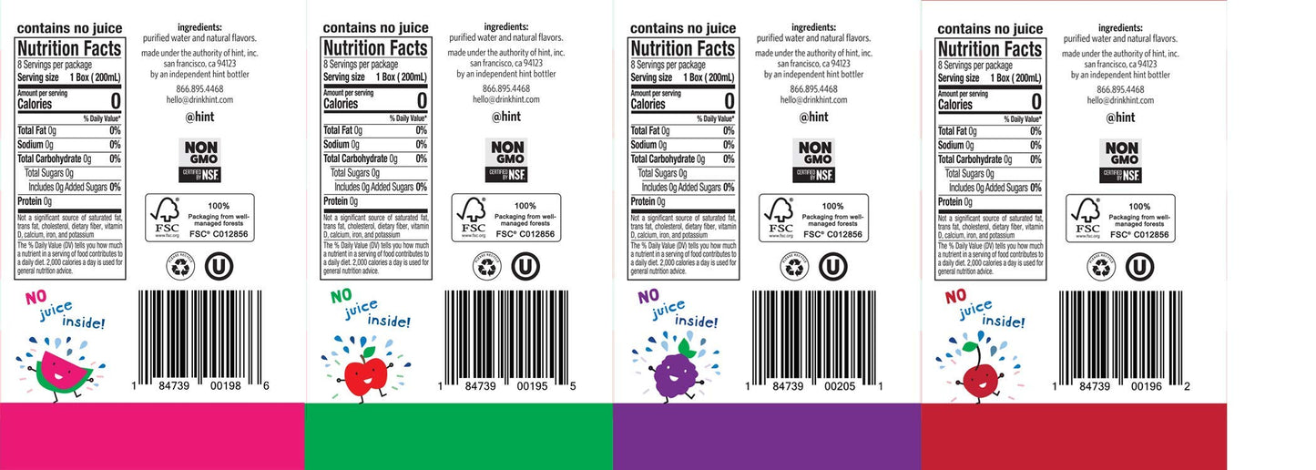 Hint Kids Water Variety, 8 Boxes, Each of: Cherry, Watermelon, Apple, & Blackberry, Zero Sugar, Zero Sweeteners, Zero Preservatives, Zero Artificial Flavors, 6.75 Fl Oz (Pack of 32)