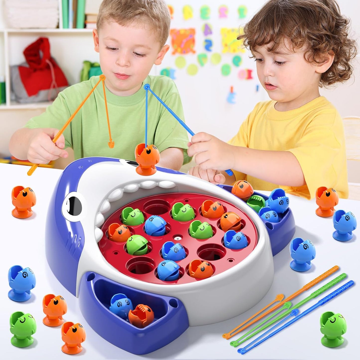 Fishing Games for Kids, Magnetic Fishing Game for Toddlers Kids Boys Girls Ages 1-3 3-5 4-8, Toddlers Travel Party Rotating Board Toys with Sound, Christmas Birthday Gift for Boys (Blue)