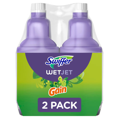 Swiffer WetJet Multi-Purpose and Hardwood Liquid Floor Cleaner Solution Refill, with Gain Scent (2 count, 42.2 fl oz each)