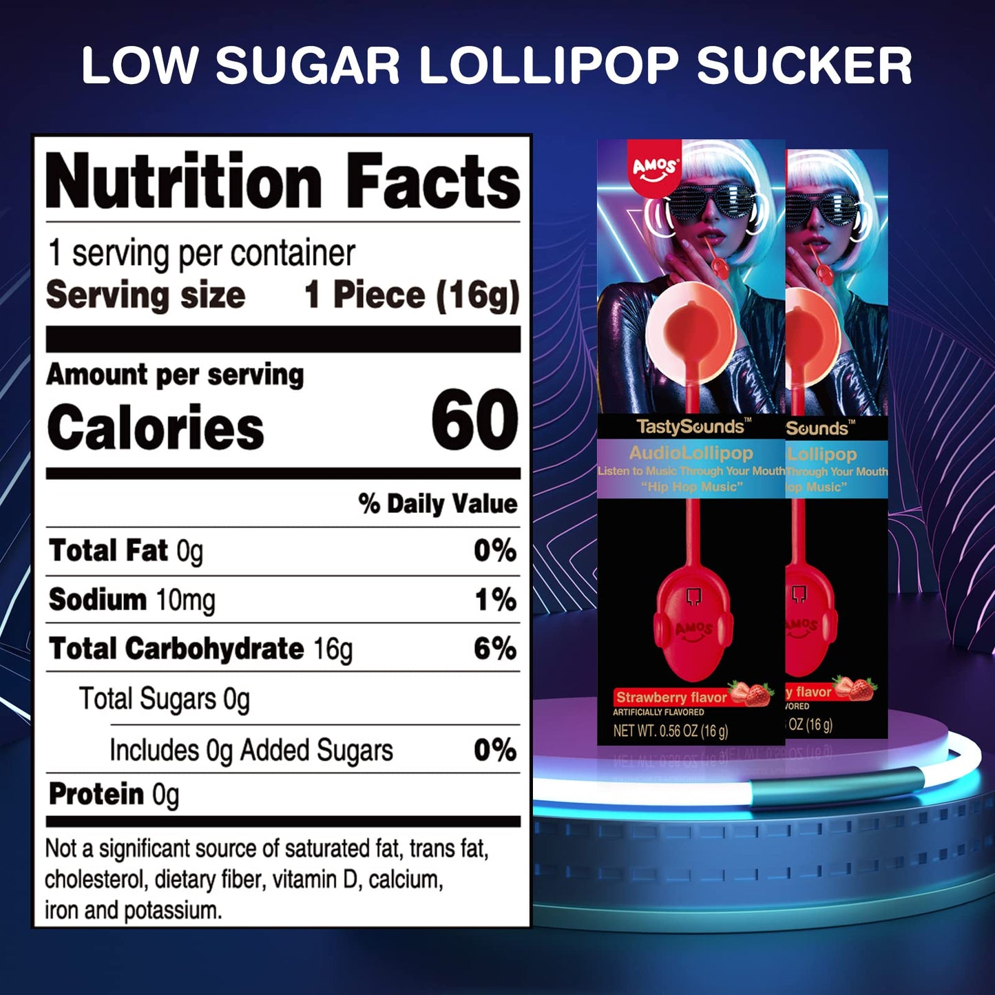 Music Lollipop Suckers,AMOS Audio Lollipop Sugar Free, Singing Lollipop Individually Wrapped, Novelty Gift for Mothers Day (Blueberry, Pack of 1)