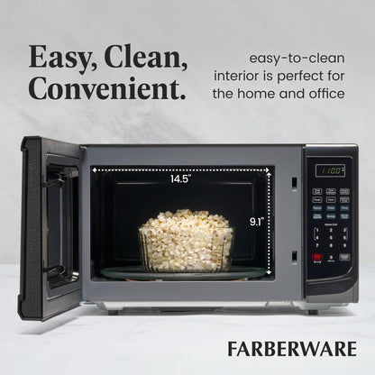 Farberware Countertop Microwave 700 Watts, 0.7 Cu. Ft. - Microwave Oven With LED Lighting and Child Lock - Perfect for Apartments and Dorms - Easy Clean Stainless Steel