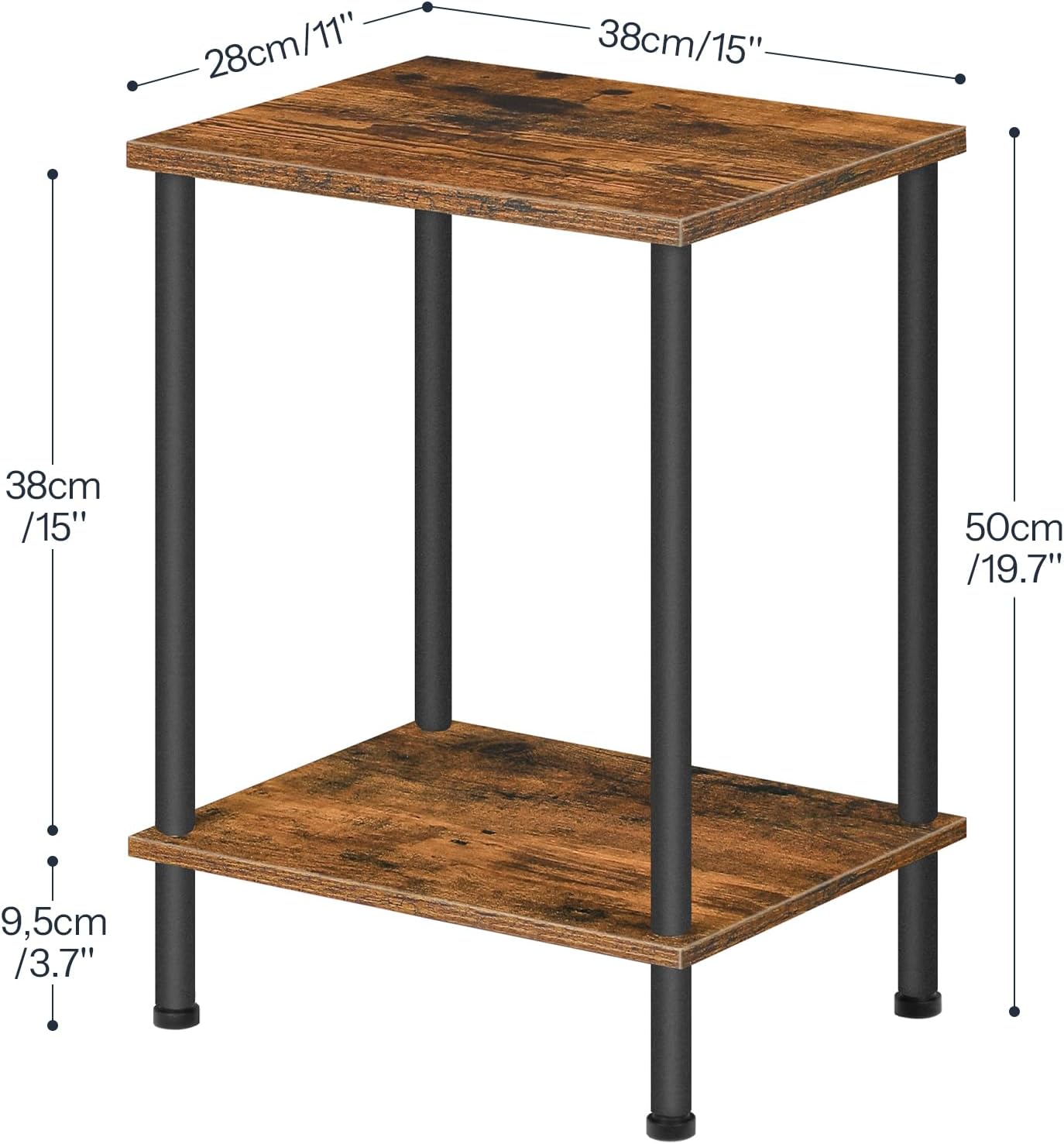 HOOBRO End Table, Small Side Table, Nightstand with 2-Layer Storage Shelves, Sofa Table for Small Spaces, Living Room, Bedroom, Stable Frame, Easy Assembly, Rustic Brown BF09BZ01