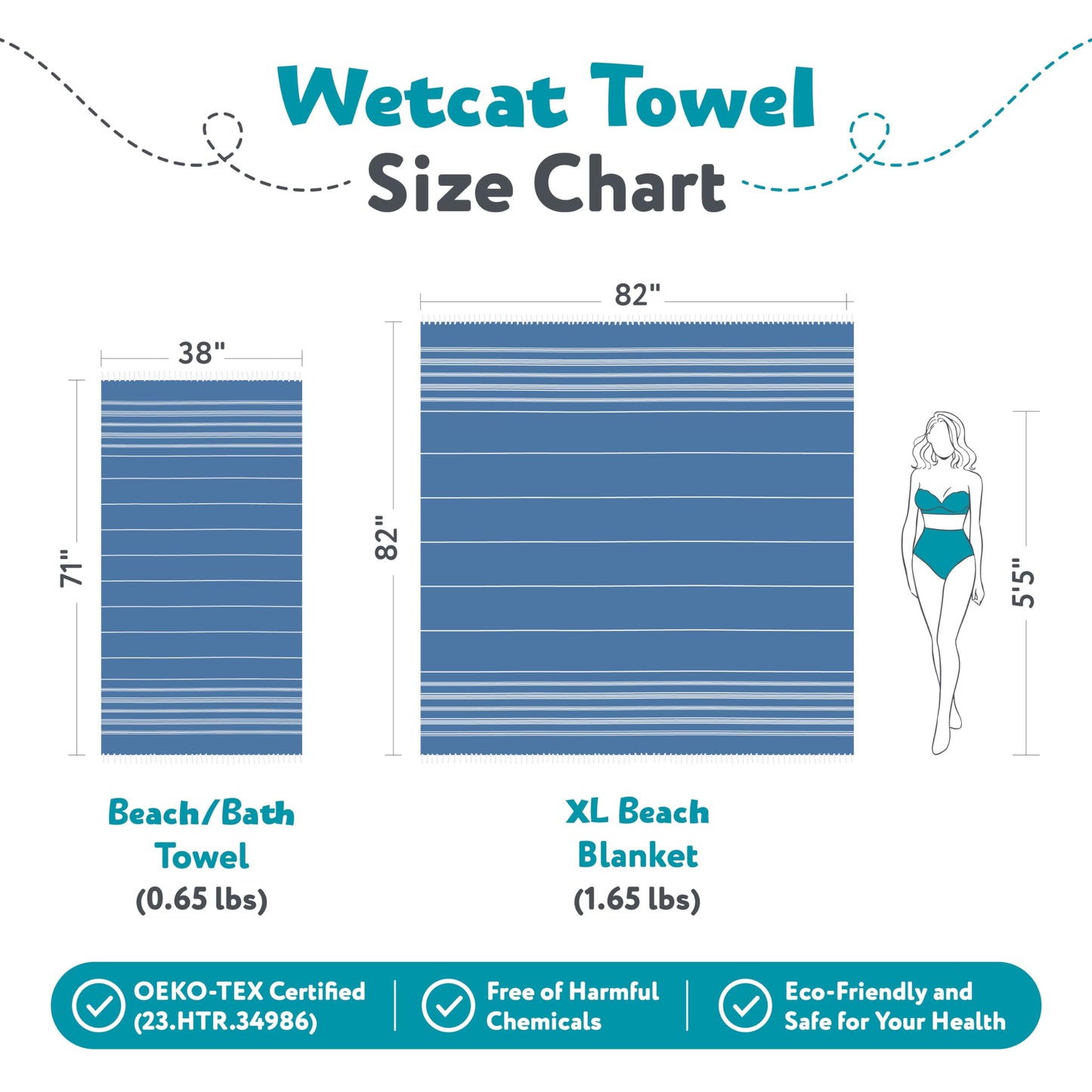 WETCAT Turkish Beach Towel Oversized 38x71 100% Cotton Sand Free Quick Dry Extra Large Light Travel Towel for Adults Beach Accessories Gifts (Blue, Beach Towel (38" x 71"))