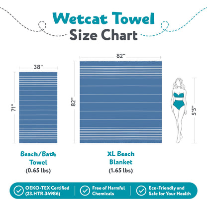 WETCAT Turkish Beach Towel Oversized 38x71 100% Cotton Sand Free Quick Dry Extra Large Light Travel Towel for Adults Beach Accessories Gifts (Blue, Beach Towel (38" x 71"))