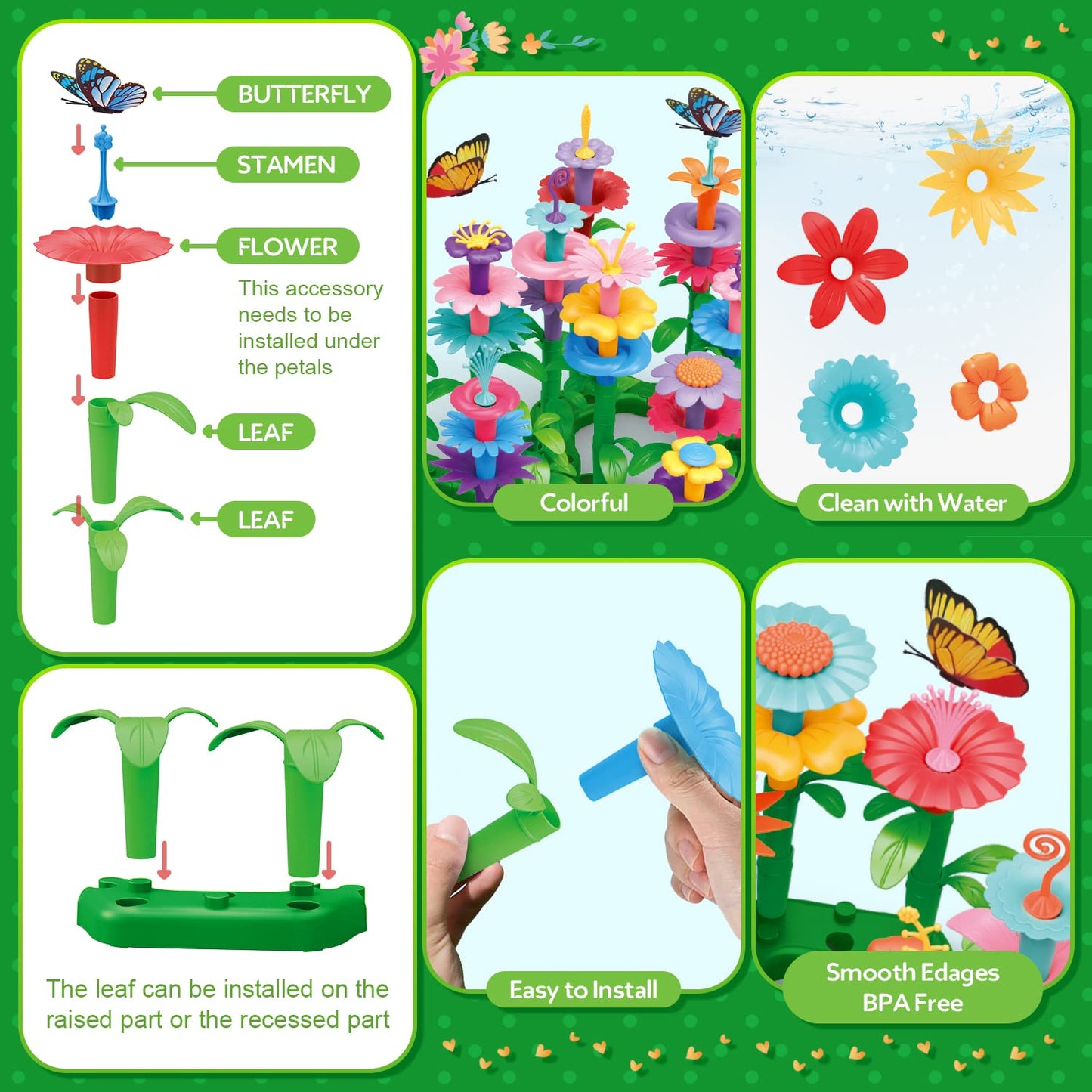 YEEBAY Flower Garden Building Toys for Girls Age 3, 4, 5, 6, 7 Year Old - STEM Toy Gardening Pretend Toys for Kids - Stacking Game for Toddlers Play set - Educational Activity for Preschool (148 PCS)