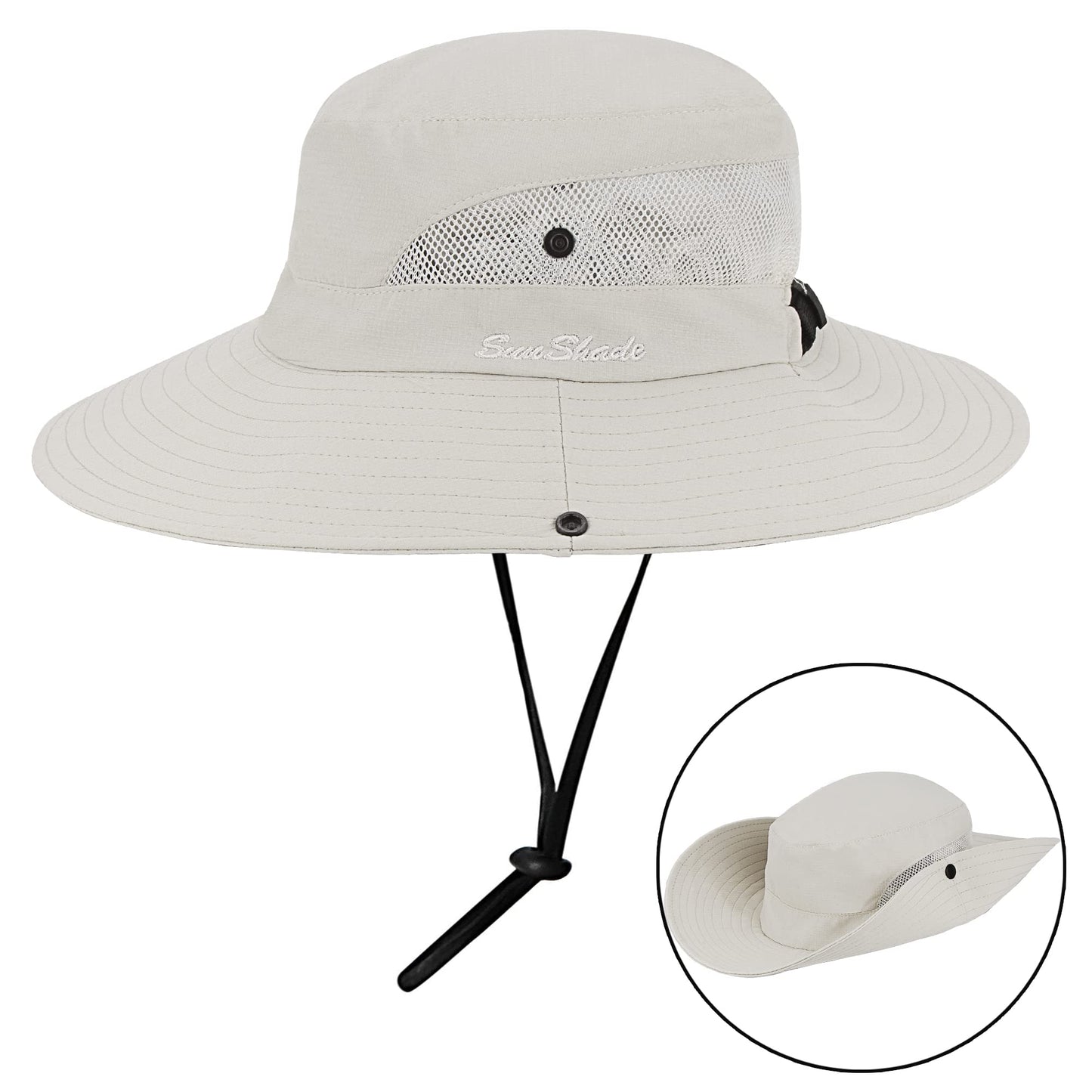 Women's Outdoor UV-Protection-Foldable Sun-Hats Mesh Wide-Brim Beach Fishing Hat with Ponytail-Hole