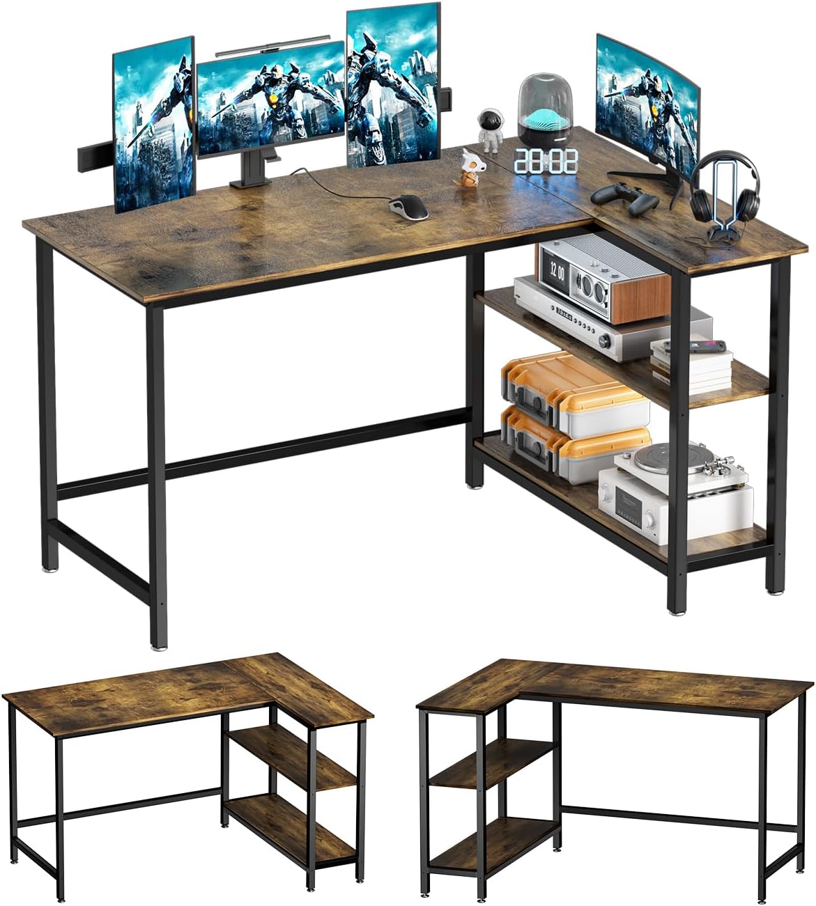 WOODYNLUX L Shaped Desk - 39" Home Office Computer Desk with Shelf, Gaming Desk Corner Table for Work, Writing and Study, Space-Saving, Rustic Brown