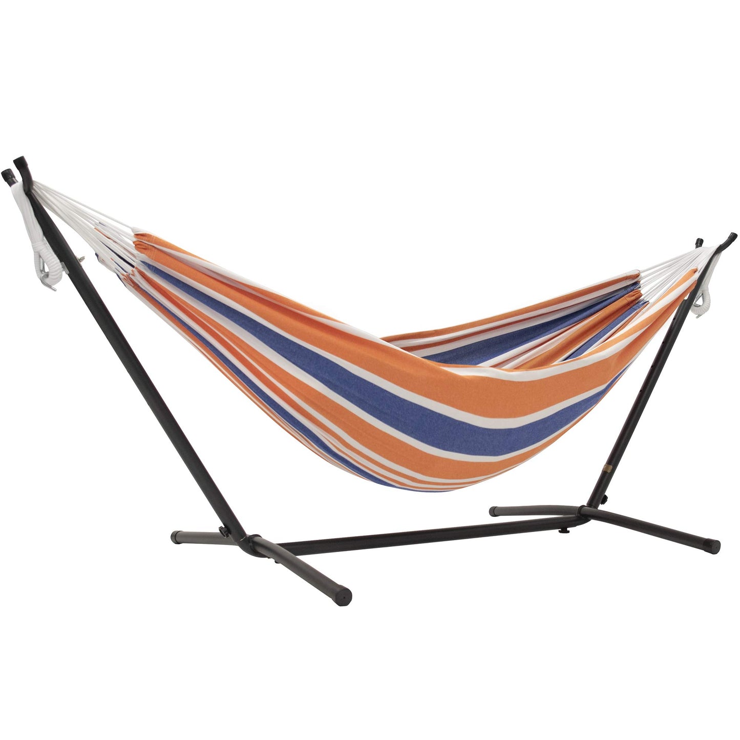 Vivere Double Hammock with Space Saving Steel Stand, Natural (450 lb Capacity - Premium Carry Bag Included)