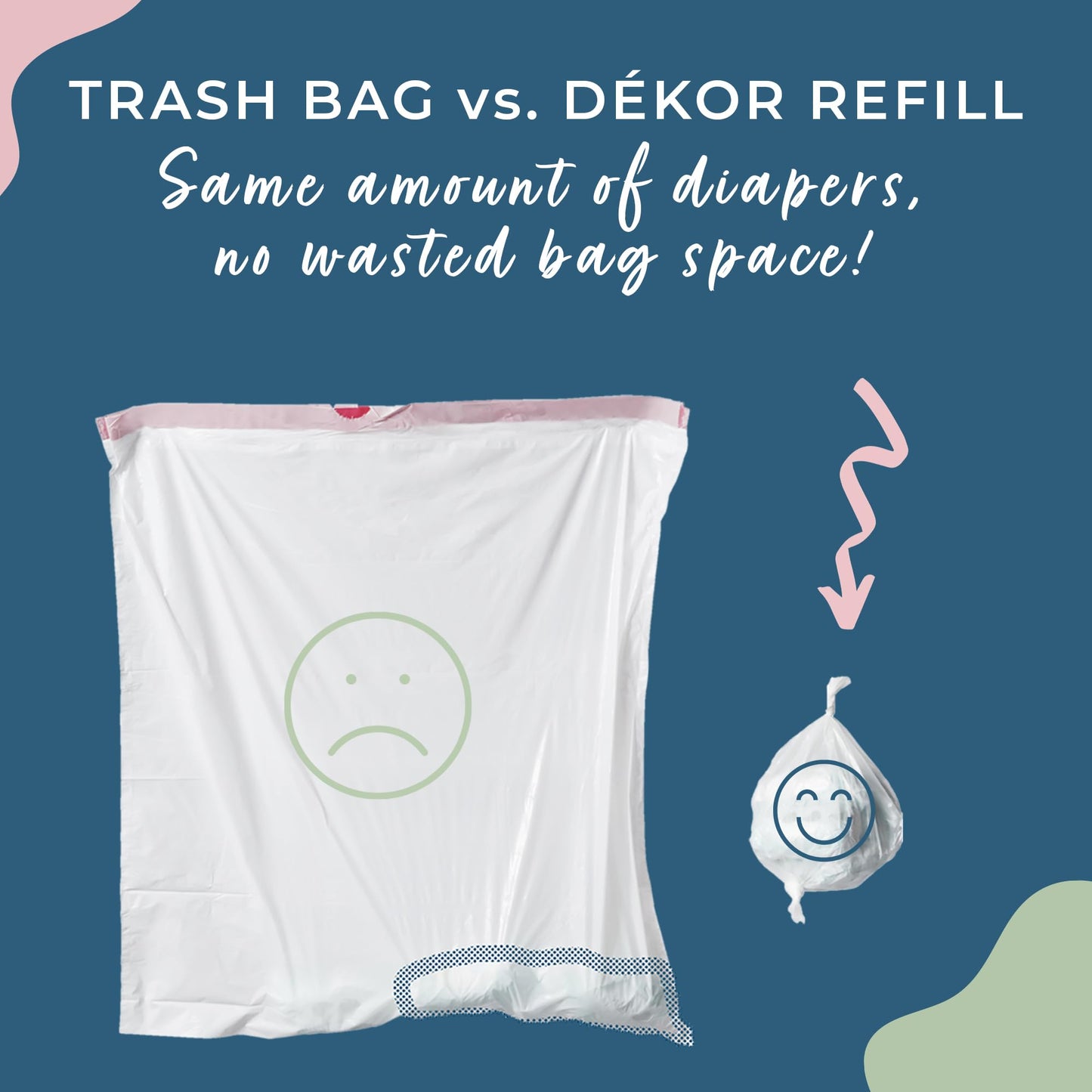 Diaper Dekor Classic Diaper Pail Refills, Most Economical Refill System | Quick & Easy to Replace | No Preset Bag Size Use Only What You Need | Exclusive End-of-Liner Marking, Multicolor