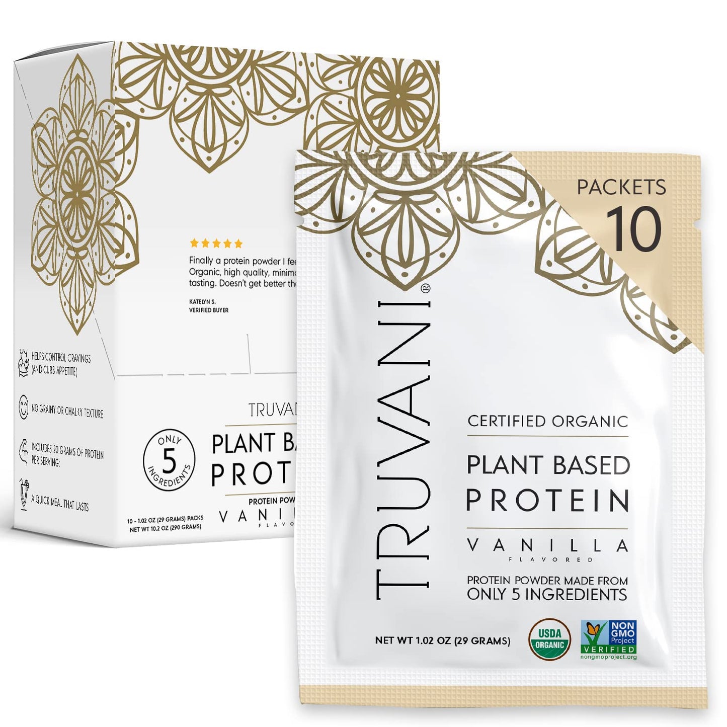 Truvani Vegan Pea Protein Powder | Banana Cinnamon | 20g Organic Plant Based Protein | 1 Serving | Keto | Gluten & Dairy Free | Low Carb | No Added Sugar