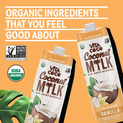 Vita Coco Original Organic Coconut Milk, Plant Based, Dairy Free Milk Alternative - Gluten Free, Soy Free, and Unsweetened, No Added Sugar - Perfect Add to Cereal, Smoothies, Desserts - 33.8 Ounce (Pack of 6)