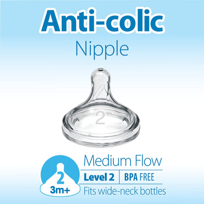 Dr. Brown's Natural Flow Anti-Colic Options+ Wide-Neck Glass Baby Bottles 5 oz/150 mL, with Level 1 Slow Flow Nipple, 3 Pack, 0m+