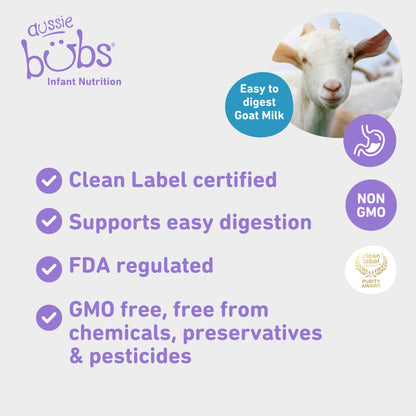 Bubs Goat Milk Follow On Formula Stage 2, Babies 6-12 months, Made with Fresh Goat Milk, 28.2 oz