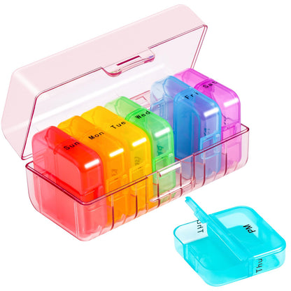 Zoksi Weekly Pill Organizer 2 Times a Day, Rainbow 7 Day Pill Box, Daily Am Pm Pill Organizer, Portable Case for Fish Oils, Vitamin, Supplement