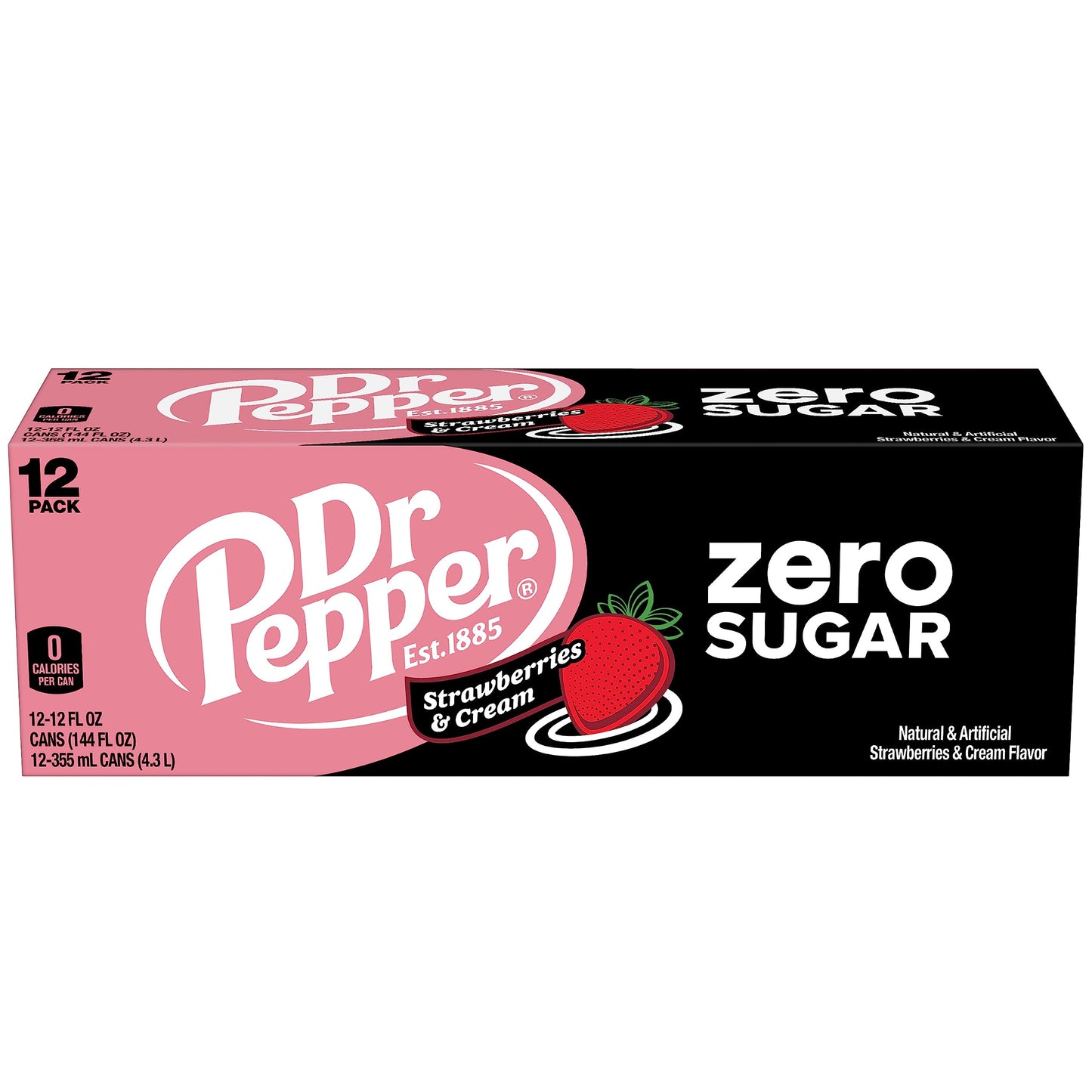 Dr Pepper Zero Strawberries and Cream Soda, 12 fl oz cans, 12 Pack