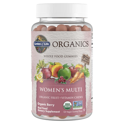 Garden of Life Organics Kids Gummy Vitamins - Fruit - Certified Organic, Non-GMO & Vegan Complete Children's Multi - B12, C & D3 - Gluten, Soy & Dairy Free, 120 Real Fruit Chew Gummies