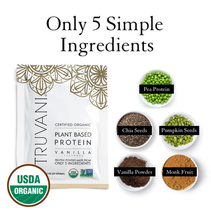 Truvani Vegan Pea Protein Powder | Banana Cinnamon | 20g Organic Plant Based Protein | 1 Serving | Keto | Gluten & Dairy Free | Low Carb | No Added Sugar