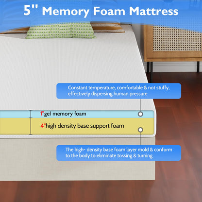 FDW 5 Inch Gel Memory Foam Mattress Medium-Firm Mattress for Pressure Relief & Cooler Sleep Mattress for Kid Adults CertiPUR-US Certified Mattress in a Box,Twin