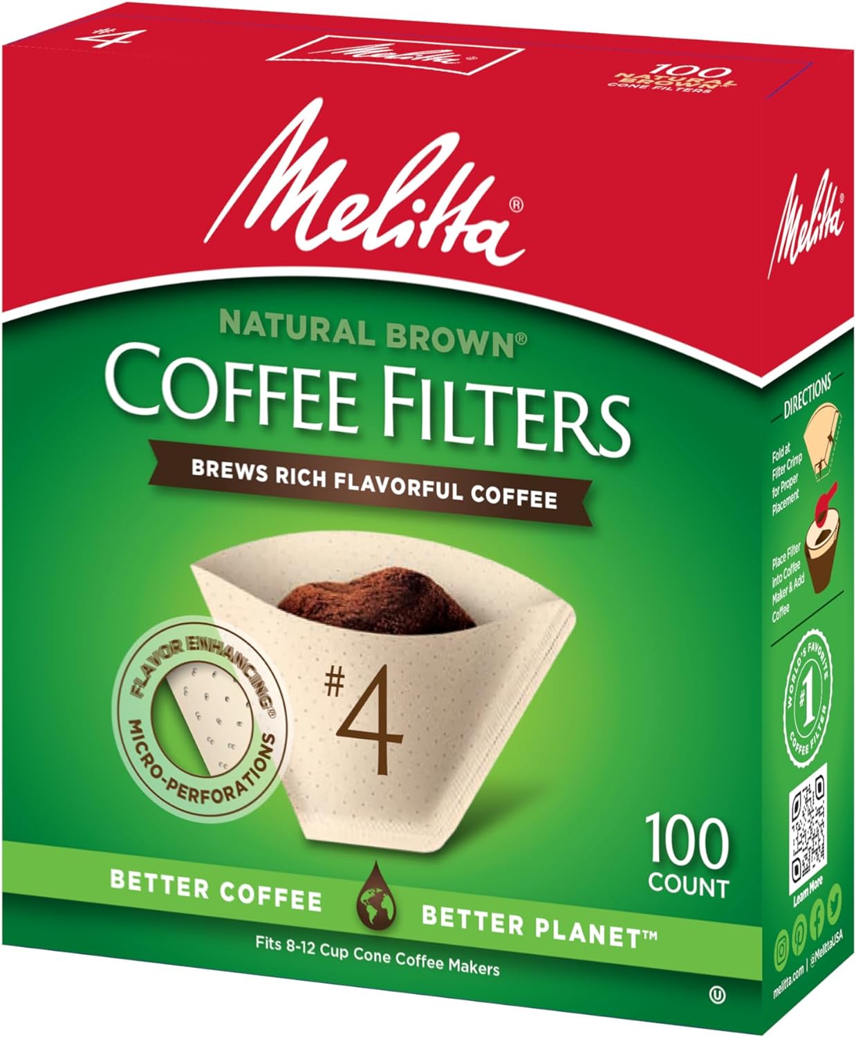 Melitta #4 Cone Coffee Filters, Unbleached Natural Brown, 100 Count (Pack of 6) 600 Total Filters Count - Packaging May Vary