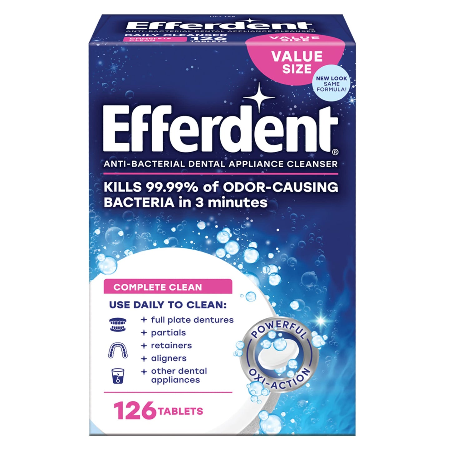 Efferdent Retainer Cleaning Tablets, Denture Cleaning Tablets for Dental Appliances, Minty Fresh & Clean, 126 Count