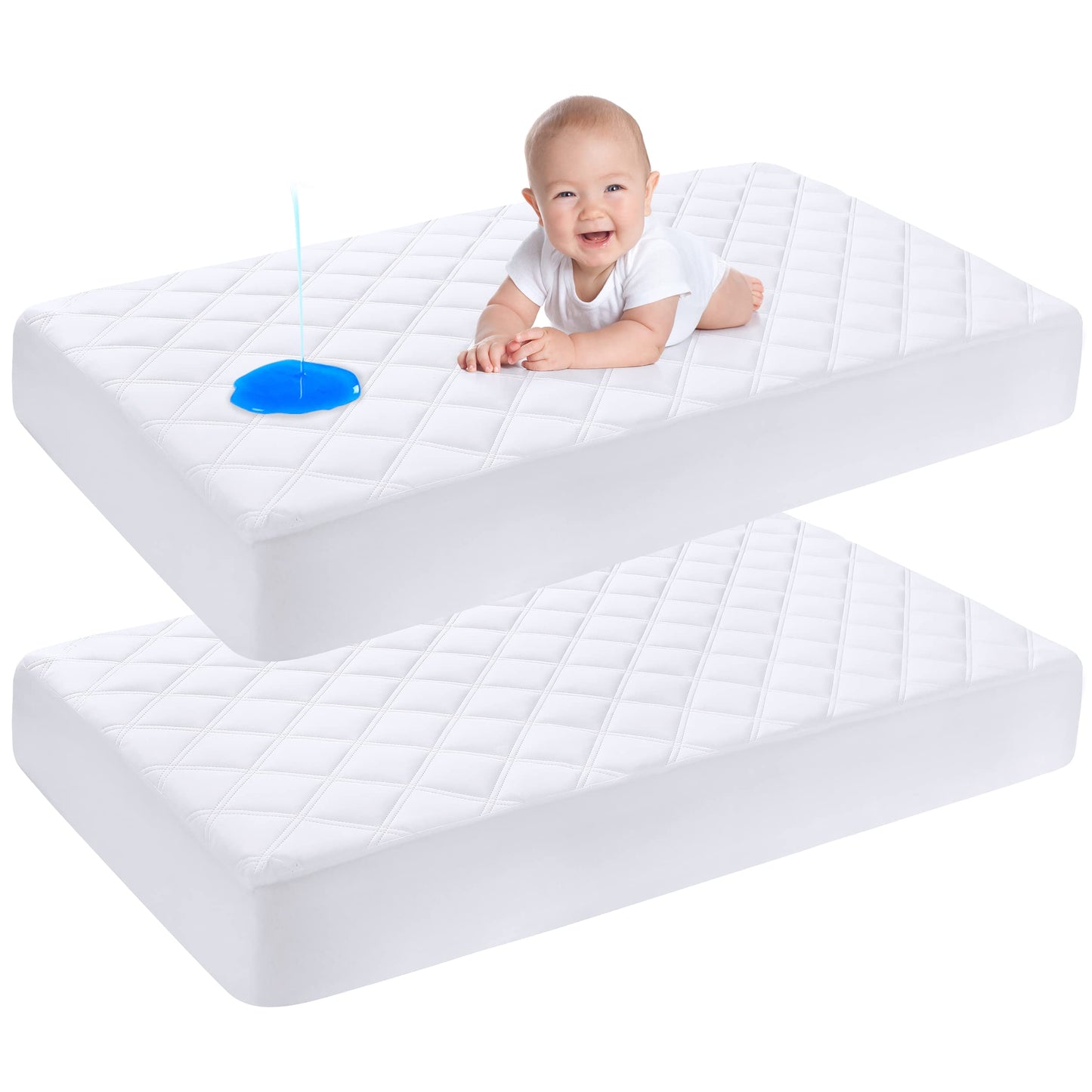 Yoofoss Waterproof Crib Mattress Protector 2 Pack, Quilted Crib Mattress Pad Cover Ultra Soft and Breathable, Machine Washable Toddler Mattress Protector for Standard Baby Crib Size 52''x28''