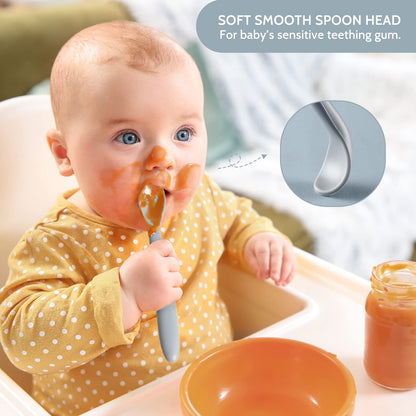 6-Piece Silicone Feeding Spoons for First Stage Baby and Infant, Soft-Tip Easy on Gums I Training Spoon | Baby Utensils Feeding Supplies, Dishwasher & Boil-proof