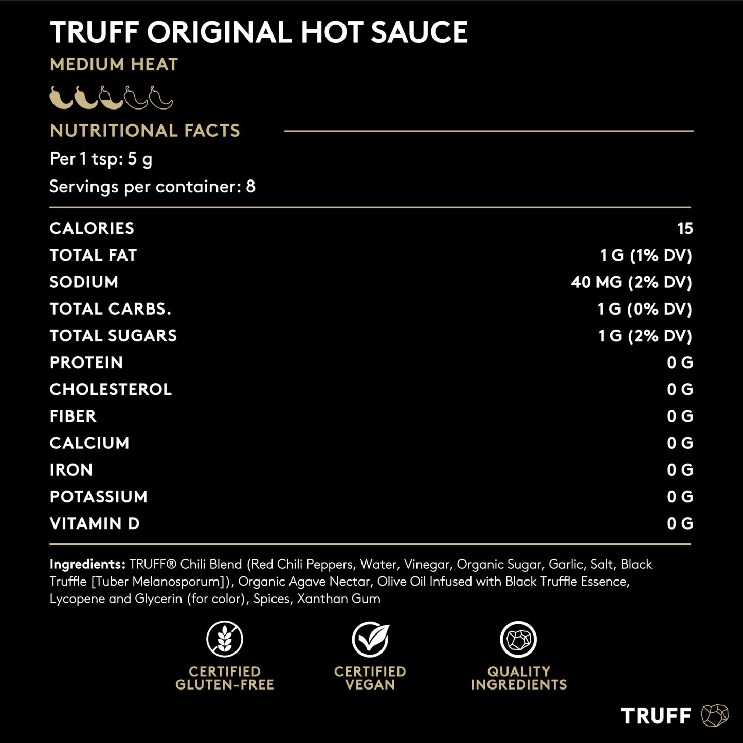 TRUFF Original Black Truffle Hot Sauce, Gourmet Hot Sauce with Ripe Chili Peppers, Black Truffle Oil, Agave Nectar, Unique Flavor Experience in a Bottle, 6 oz.