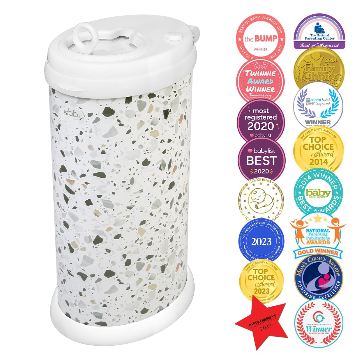 Ubbi Steel Diaper Pail, Odor Locking, No Special Bag Required, Award-Winning, Registry Must-Have, White