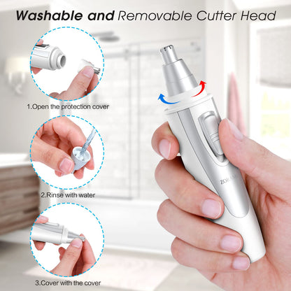 Ear and Nose Hair Trimmer Clipper - 2024 Professional Painless Eyebrow & Facial Hair Trimmer for Men Women,Battery-Operated Trimmer with IPX7 Waterproof,Dual Edge Blades for Easy Cleansing Black