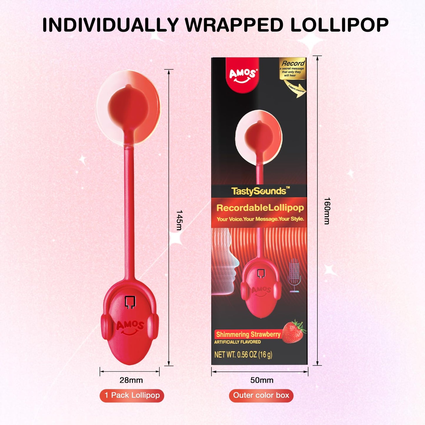 Music Lollipop Suckers,AMOS Audio Lollipop Sugar Free, Singing Lollipop Individually Wrapped, Novelty Gift for Mothers Day (Blueberry, Pack of 1)