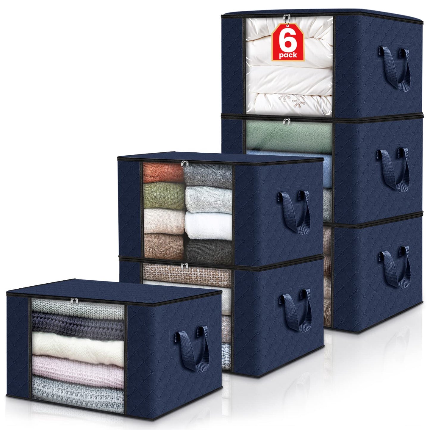 Fab totes 2 Pack Clothes Storage, Foldable Blanket Storage Bags, Storage Containers for Organizing Bedroom, Closet, Clothing, Comforter, Organization and Storage with Lids and Handle, Black